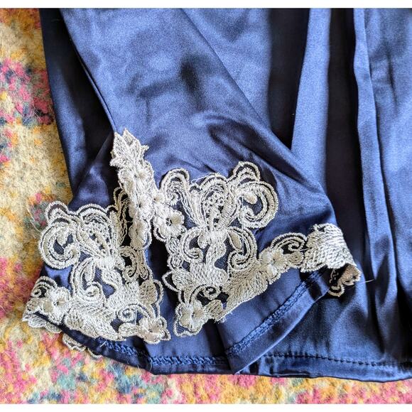 Lingerie Camisole Shorts Set XS Small Royal Blue & Gray Satin & Lace NEW - Picture 6 of 9